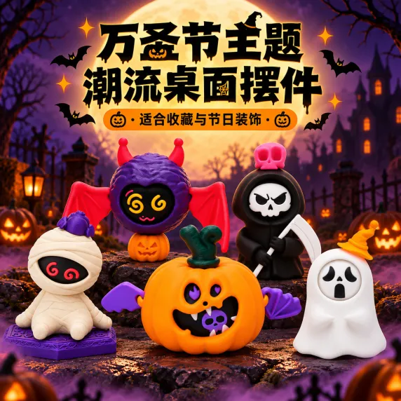 万圣节系列创意滑动换脸解压摆件｜3D打印万圣节主题潮流桌面摆件